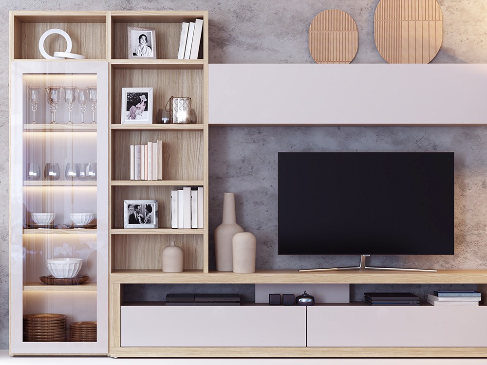 Mueble de TV con vitrina y librería 821 de Piñero y Cabrero