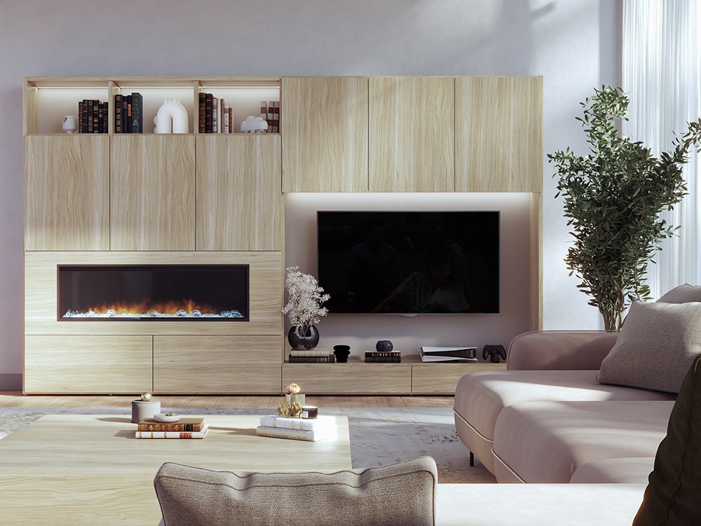 Librería para salón con espacio para tv y chimenea 822 de Piñero y Cabrero