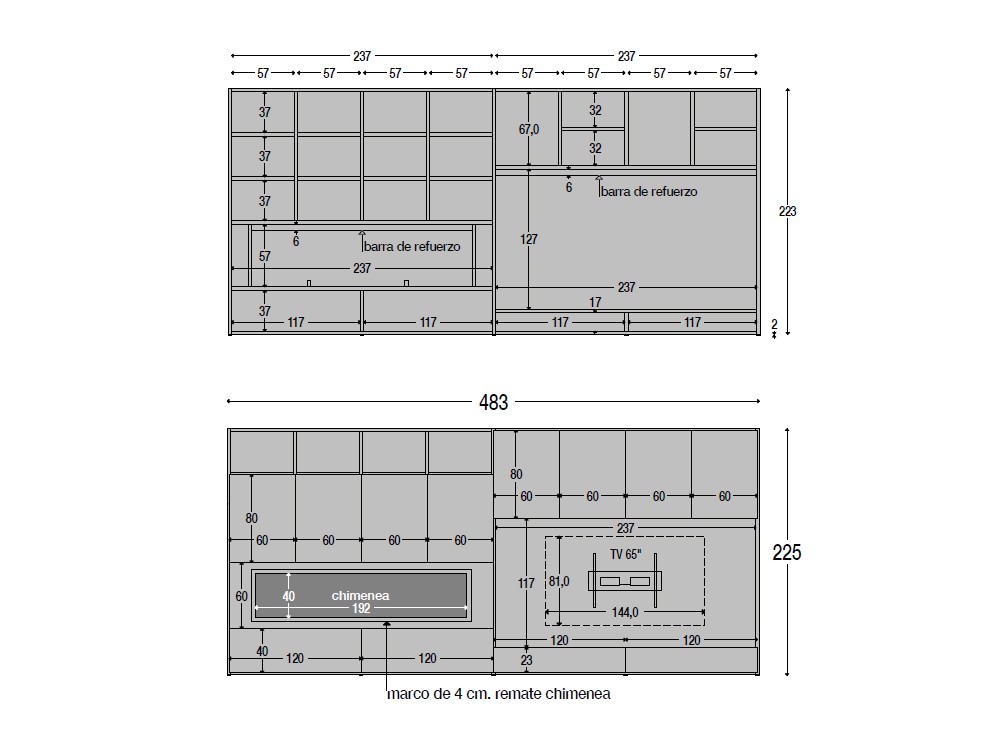 Medidas de la composición para salón 823 de Piñero y Cabrero