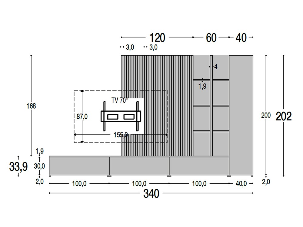 Medidas del mueble tv 826 de piñero y cabrero