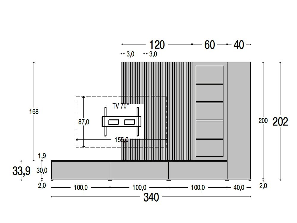 Medidas de la composición para salón 827 de Piñero y Cabrero