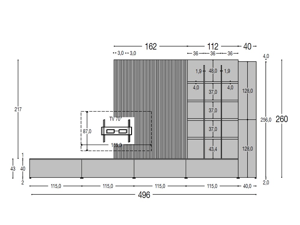 Mueble TV con palillería y estantes 830 Piñero y Cabrero