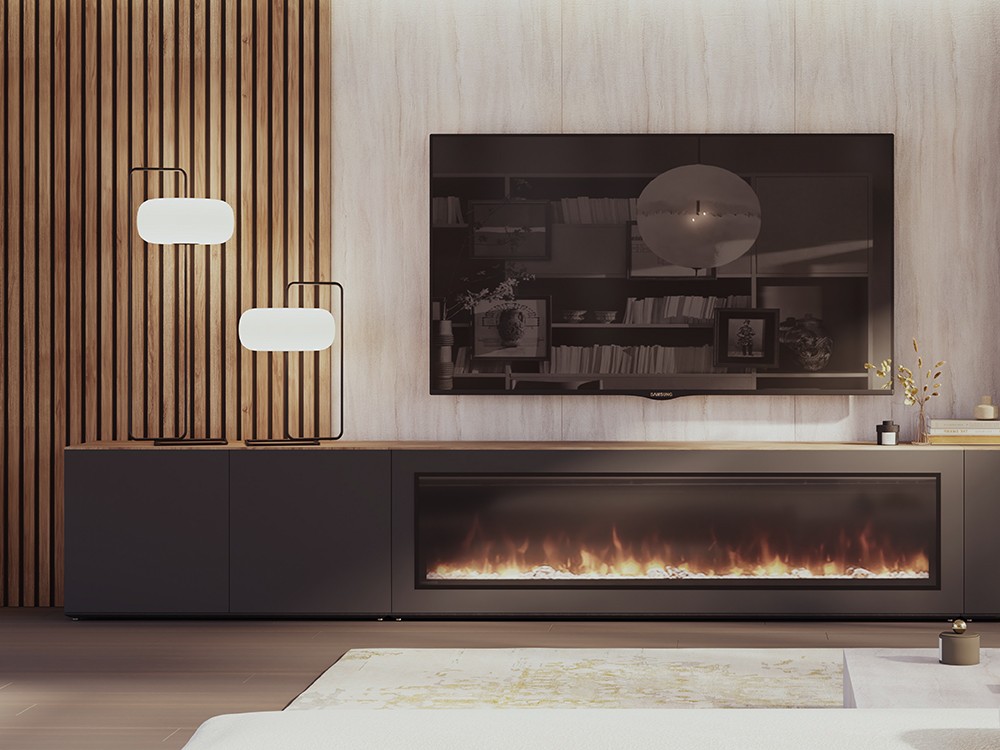 Composición para salón con chimenea eléctrica de Piñero y Cabrero 832