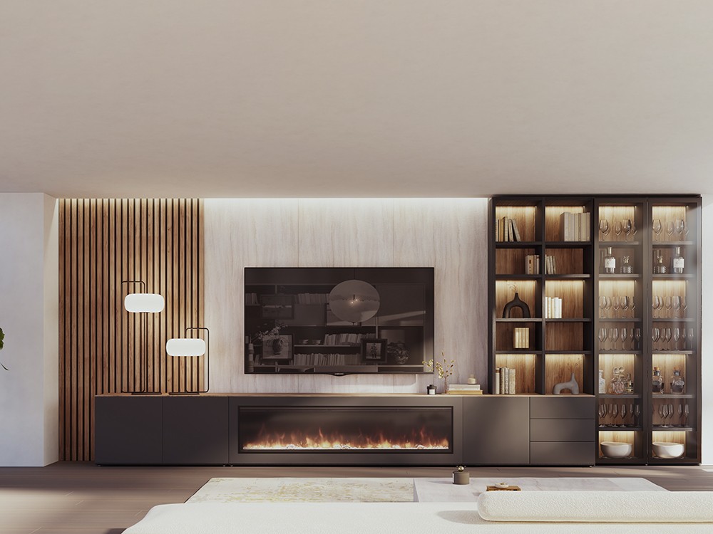 Mueble para tv con panel y librería con luz le 832 de Piñero y Cabrero