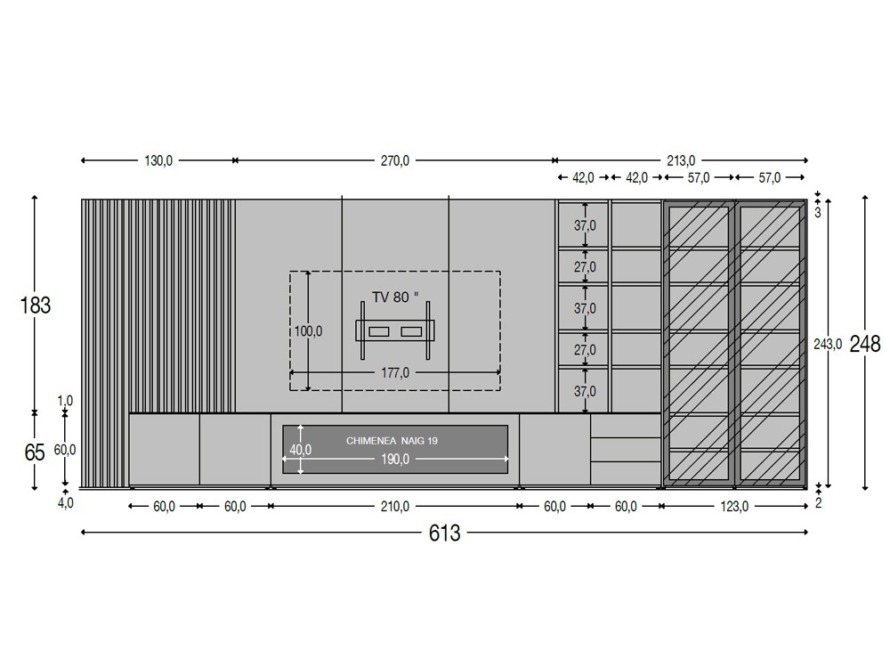 Medidas del mueble para televisión 832 de piñero y cabrero