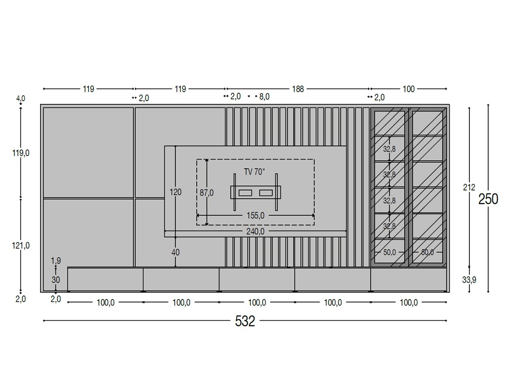 Medidas de la composición para salón 835 de piñero y cabrero