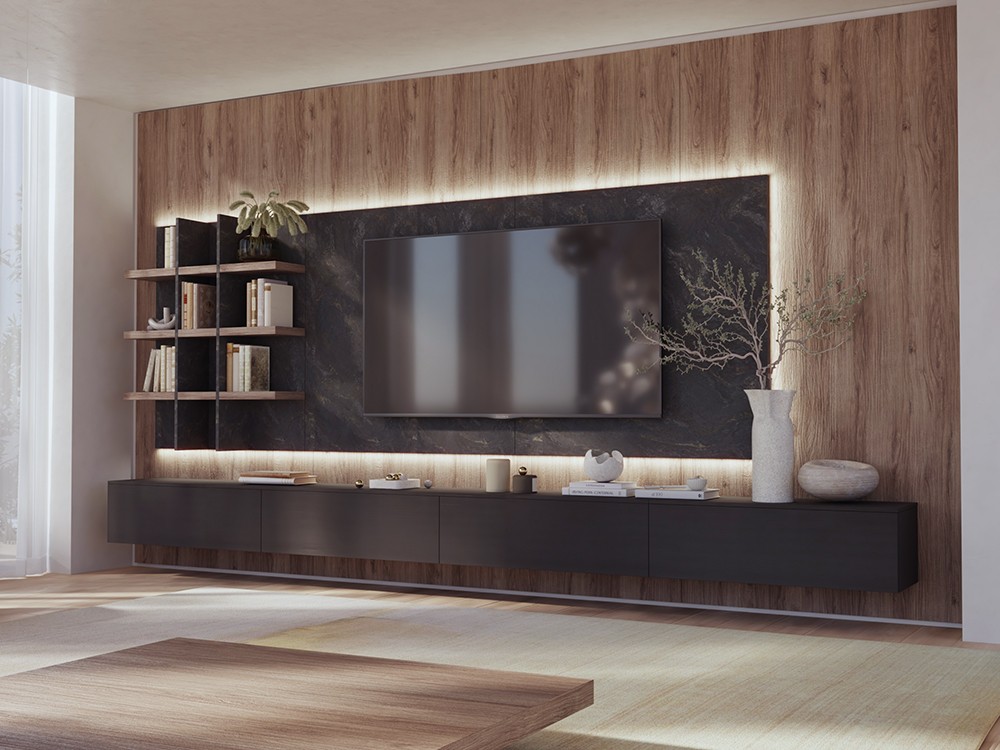 Composición para salón suspendido con panel 837 de piñero y cabrero