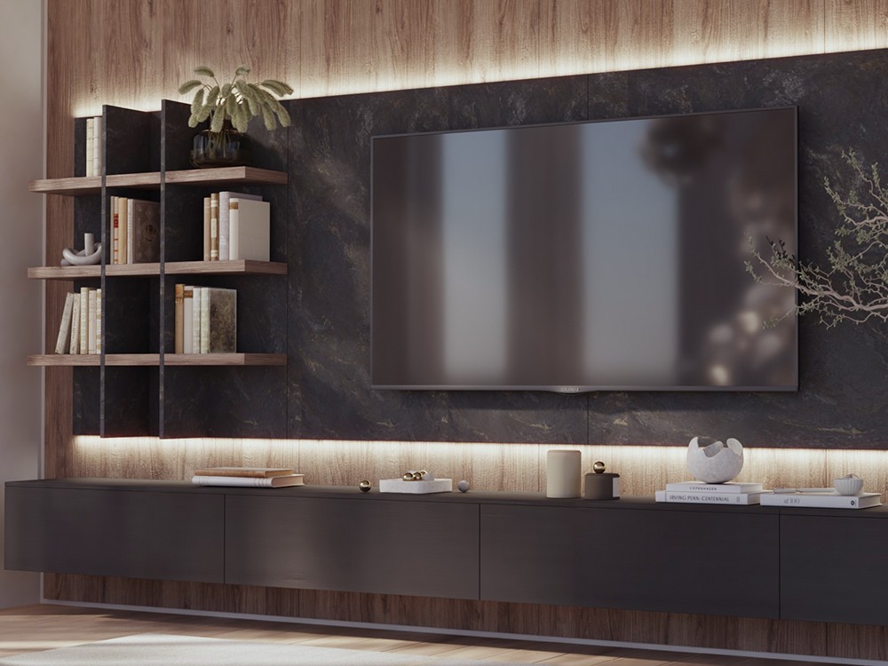 Panel con soporte tv y luz del, mueble tv 837 de Piñero y Cabrero