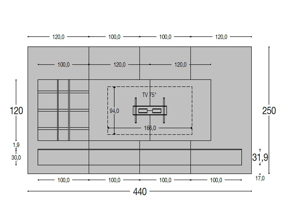 Medidas del mueble para televisión 837 de piñero y cabrero