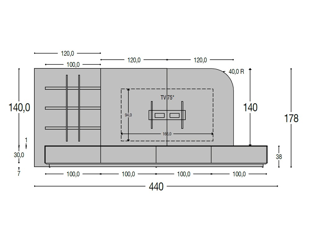 Medidas del mueble para televisión 839 de Piñero y Cabrero