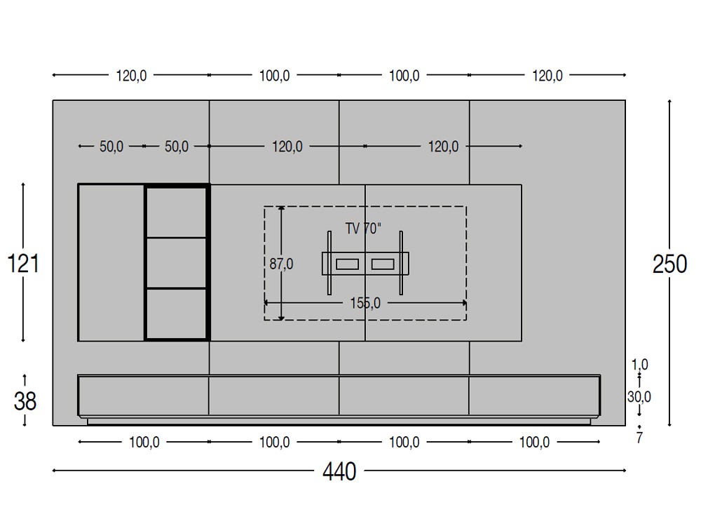 Medidas del mueble a medida para salón 841 de piñero y cabrero
