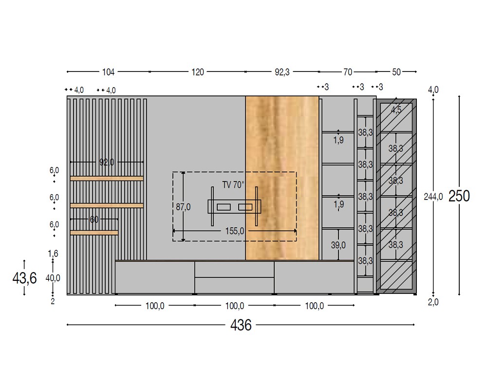 Medidas del mueble a medida para salón 842 de piñero y cabrero