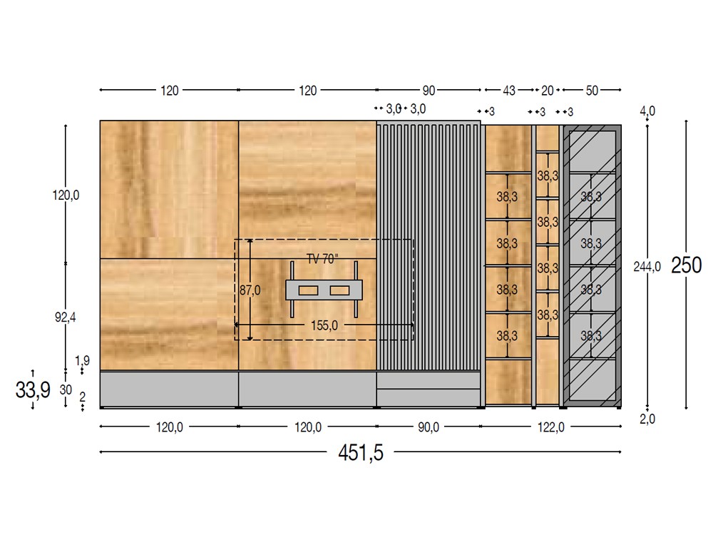 Medidas del mueble a medida para salón 843 de piñero y cabrero