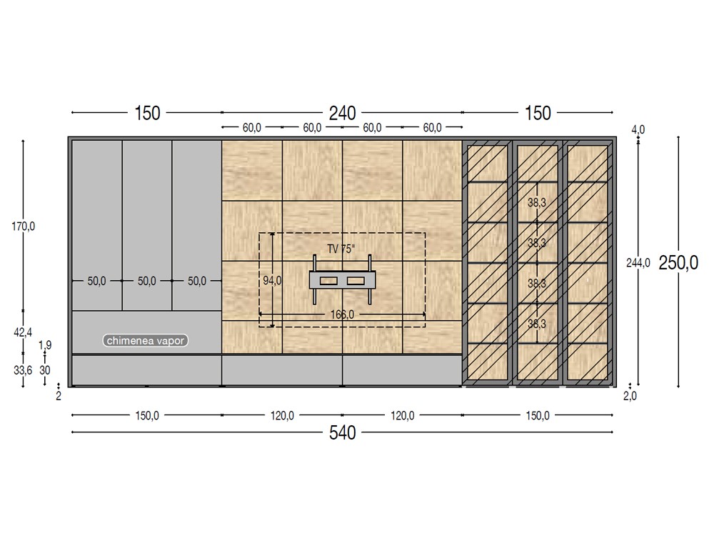 Medidas del mueble a medida para salón de piñero y cabrero 845