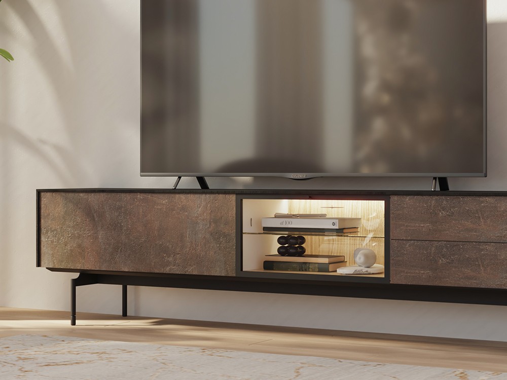 Mesa para televisión con vitrina y luz led 857 de piñero y cabrero