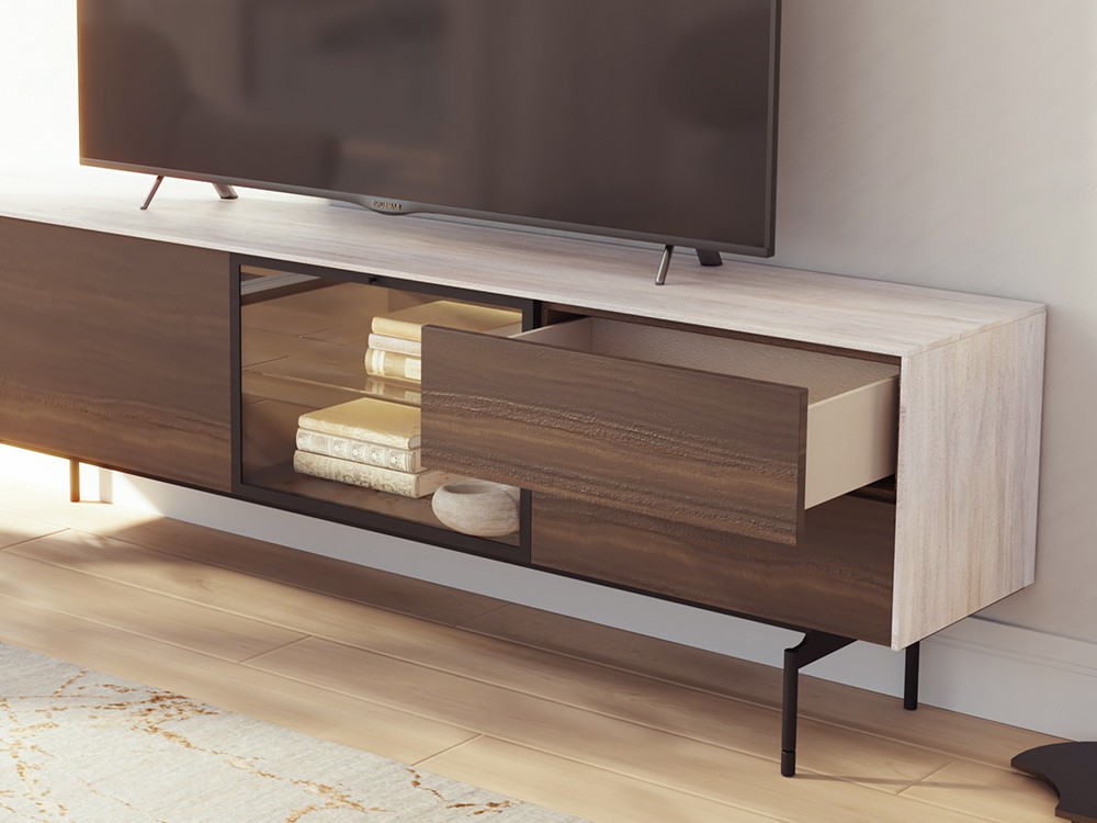 Mueble tv con puerta abatible y dos cajones de piñero y cabrero 865