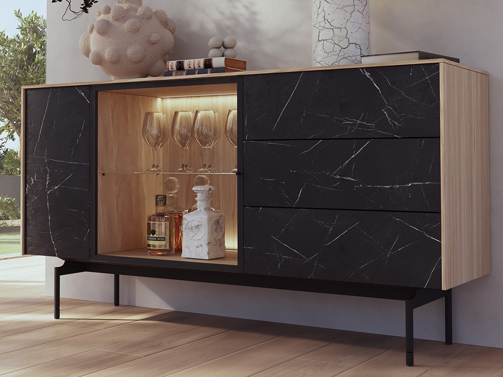 Aparador con vitrina y cajones con luz led 871 de piñero y cabrero