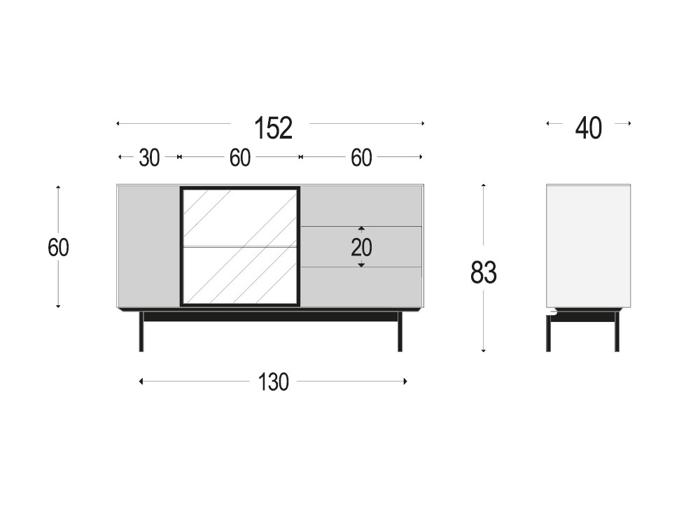 Medidas del mueble aparador vitrina 871 de piñero y cabrero