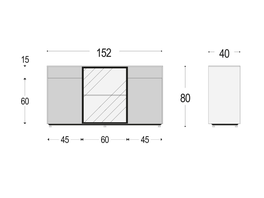 Medidas del aparador con vitrina de Piñero y Cabrero 890