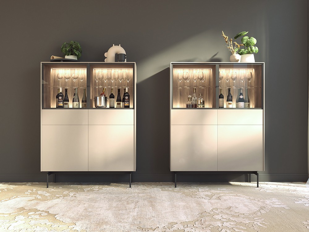 Con dos cajones, dos puertas y dos vitrinas con luz led 897 de piñero y cabrero