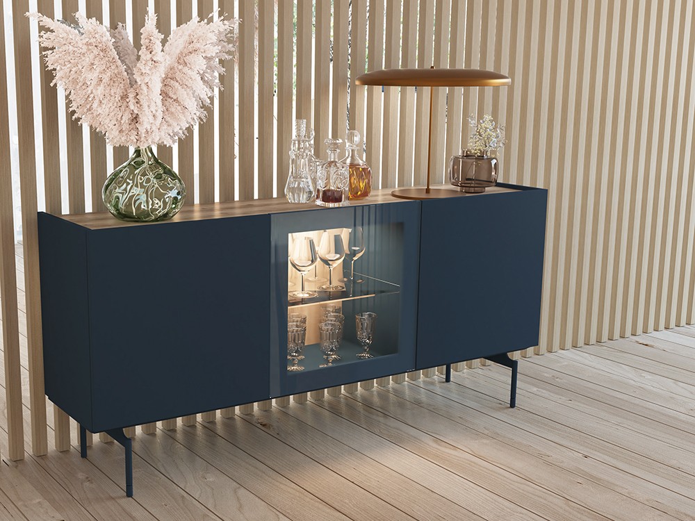 Con chapa natural y laminado, aparador 788 con vitrina de piñero y cabrero