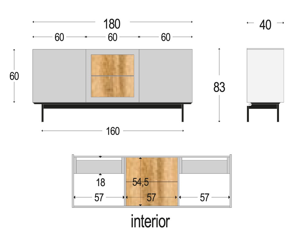 Medidas del aparador 788 de Piñero y Cabrero