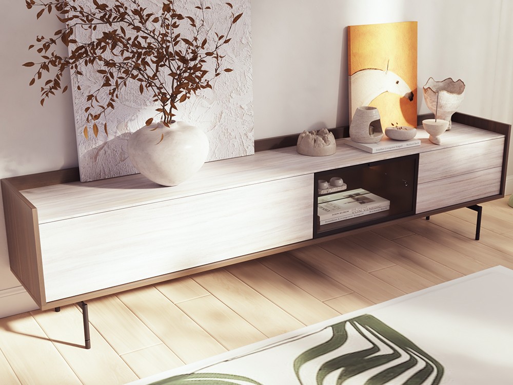 con vitrina con luz led mueble tv 792 de piñero y cabrero