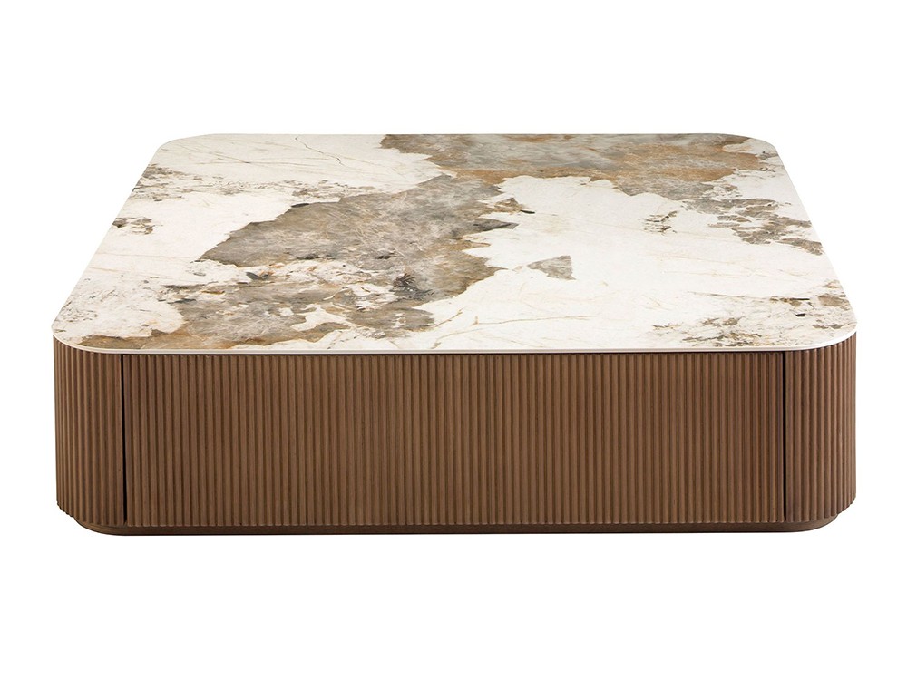 Sobre porcelánico blanco con vetas en tonos marrones, mesa 2140 para centro Ángel Cerdá