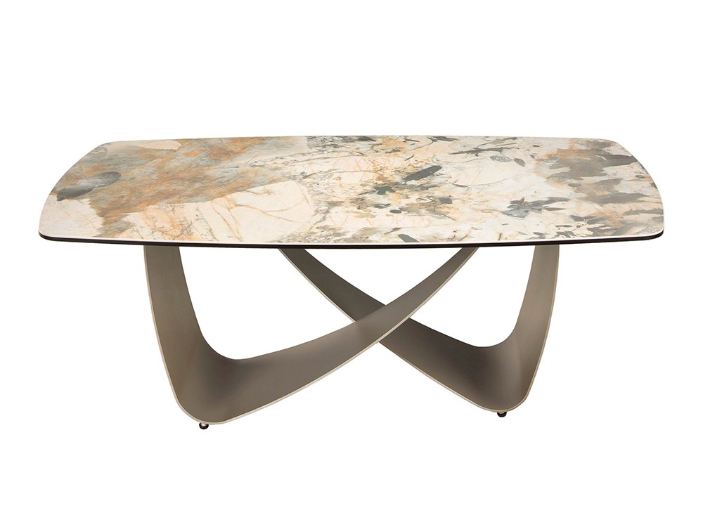 Con estructura escultórica de acero pintado en color taupé, mesa de ángel cerdá 2144