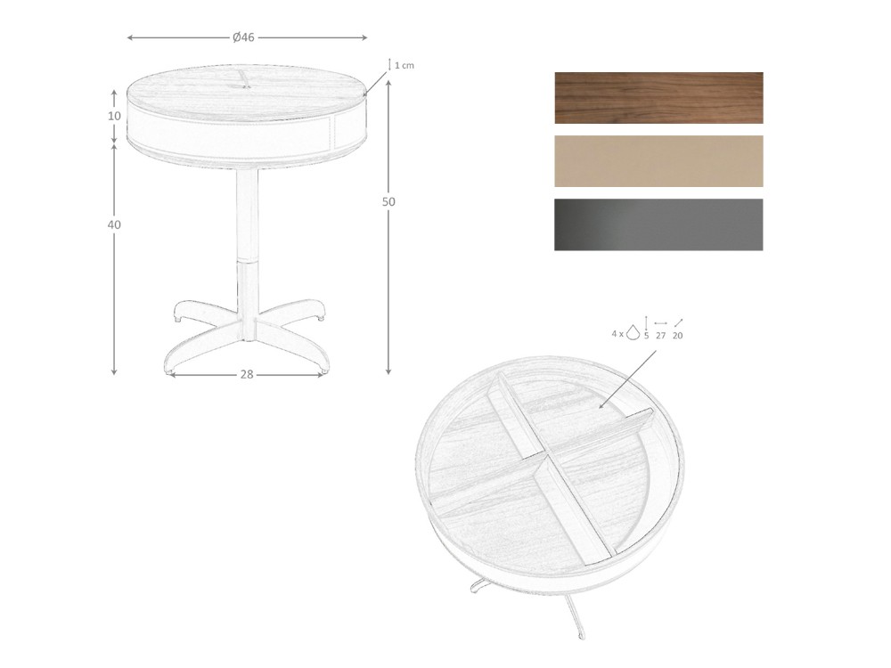 Medidas de la mesa auxiliar 2156 de Ángel Cerdá