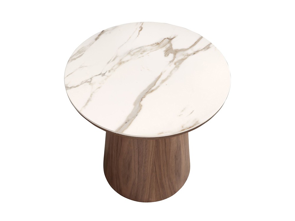 Con sobre porcelánico y base en chapa natural de nogal, mesa 2159 de Ángel Cerdá