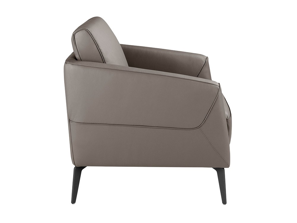 Sillón tapizado en piel de vacuno gris con patas de acero negro 5134 de Ángel Cerdá