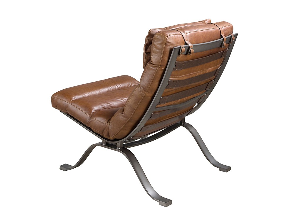 Con estructura de acero lacado y tiras de cuero marrón, sillón 5161 de Ángel Cerdá