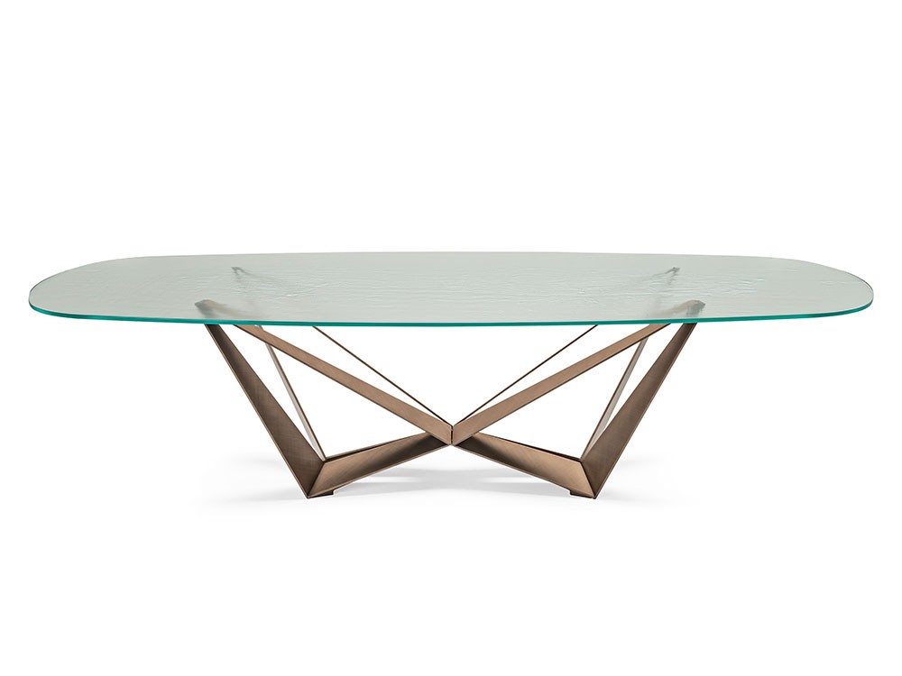 Mesa de comedor fija con sobre de cristal y base de acero Skorpio de Cattelan