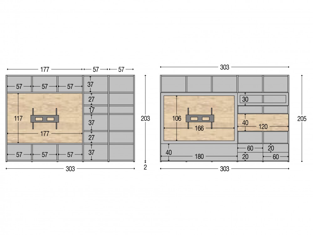 Medidas de la librería para salón Qubic 12 Piñero y Cabrero