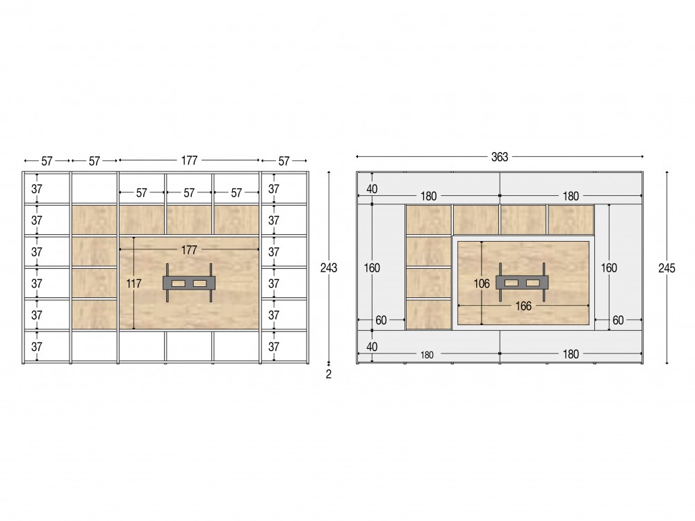 Medidas librería para salón Qubic 13 Piñero y Cabrero