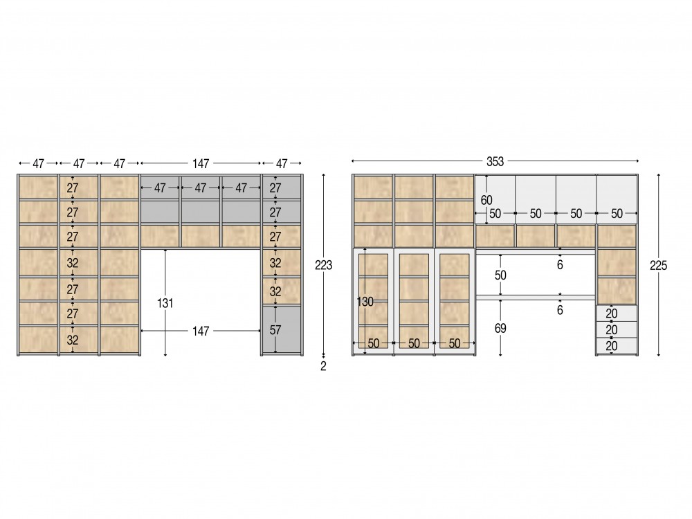 Medidas librería con escritorio 16 de Piñero y Cabrero
