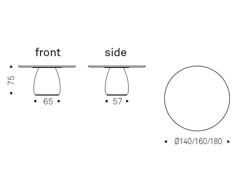 Medidas disponibles para la mesa redonda de comedor Botero Wood Round de Cattelan