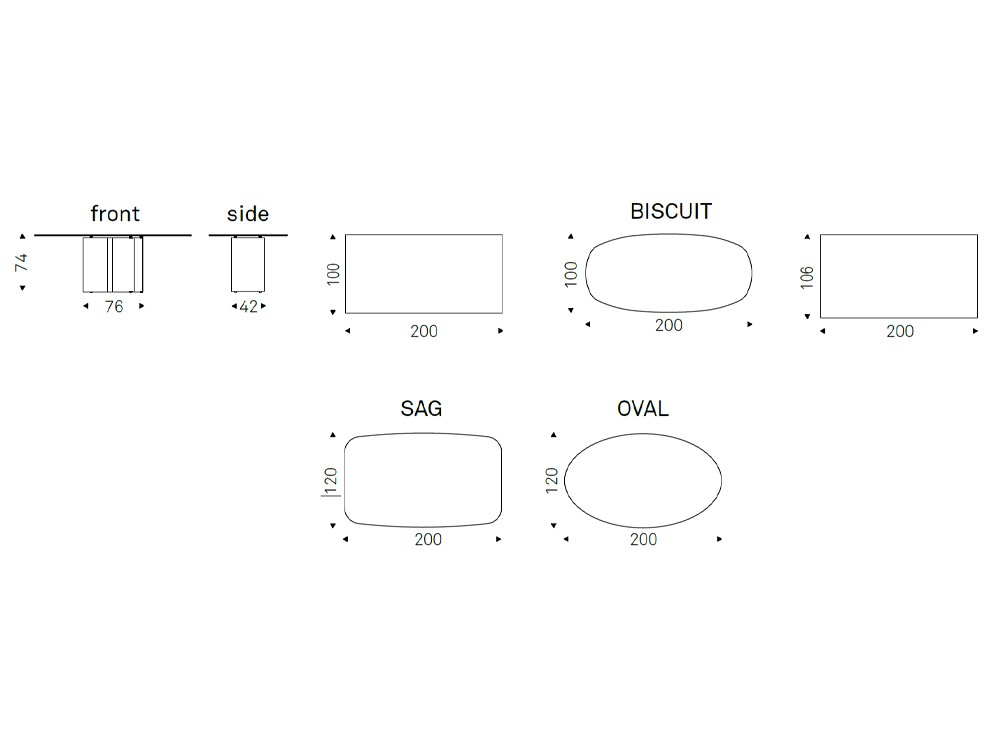 Medidas disponibles para la mesa de comedor Papelito Keramik de Cattelan