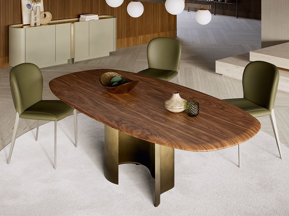 Mesa fija de comedor con sobre en chapa natural y base de acero Papelito Wood de Cattelan