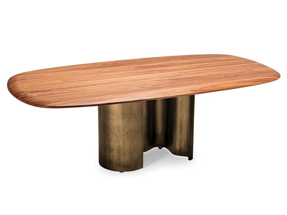 Base en acabado oxybrass u oxygrey de acero, mesa Papelito Wood U de Cattelan