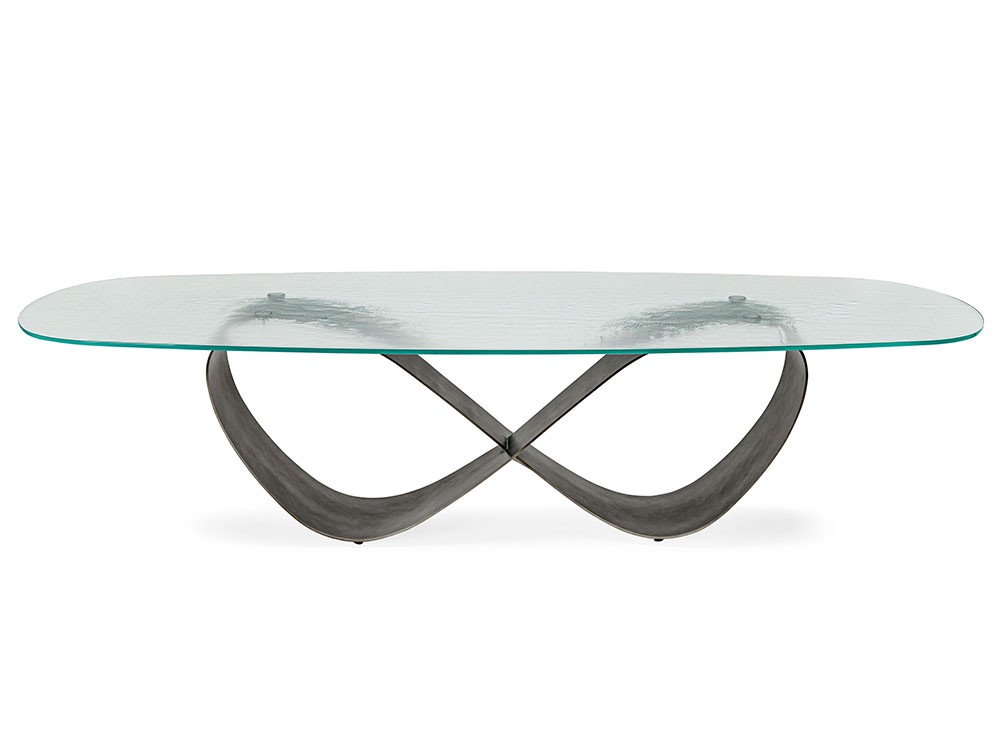 Mesa fija de comedor con sobre de cristal y base de acero Butterfly de Cattelan