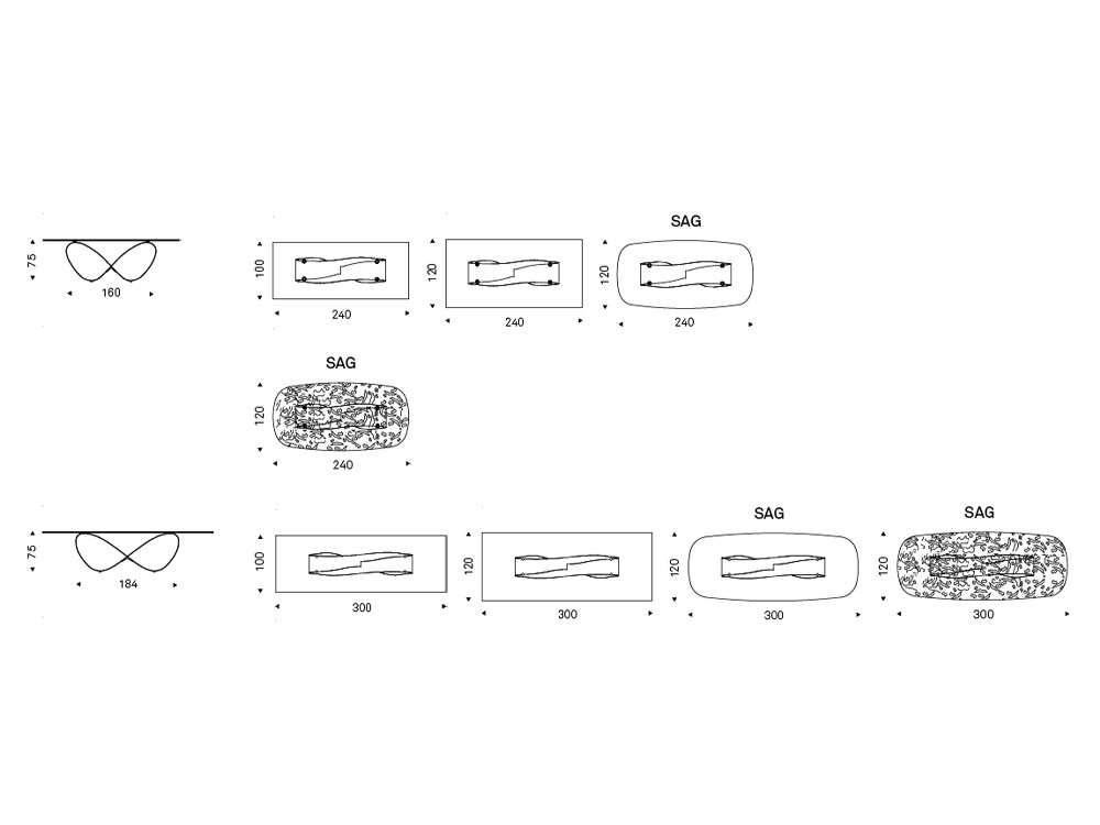 Medidas disponibles para la mesa Butterfly de Cattelan