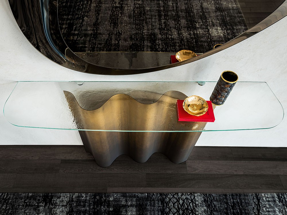 Sobre de cristal transparente o cristal horneado mist de Cattelan, consola Nettuno