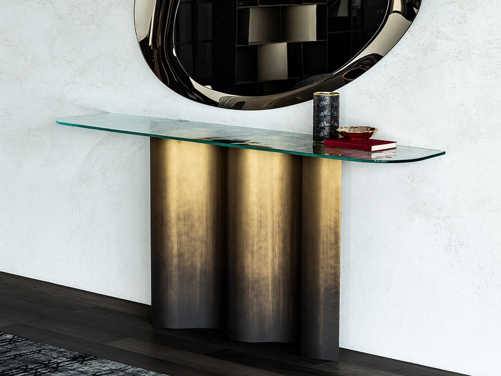 Consola de acero con sobre de cristal Nettuno de Cattelan