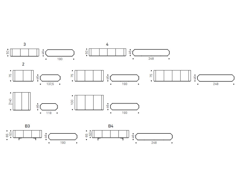 Medidas disponibles para el aparador Chelsea de Cattelan