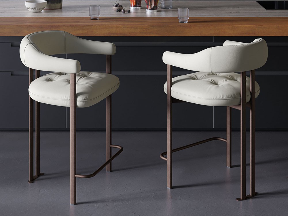 Con asiento y respaldo tapizados y estructura de acero taburete Greta de Cattelan