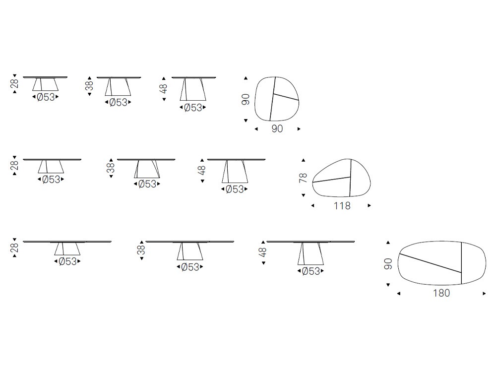 Medidas disponibles de la mesa Adrian Wood de Cattelan
