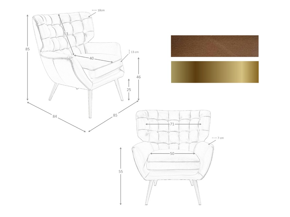 Medidas y acabados del sillón tapizado en piel 5165 de Ángel Cerdá