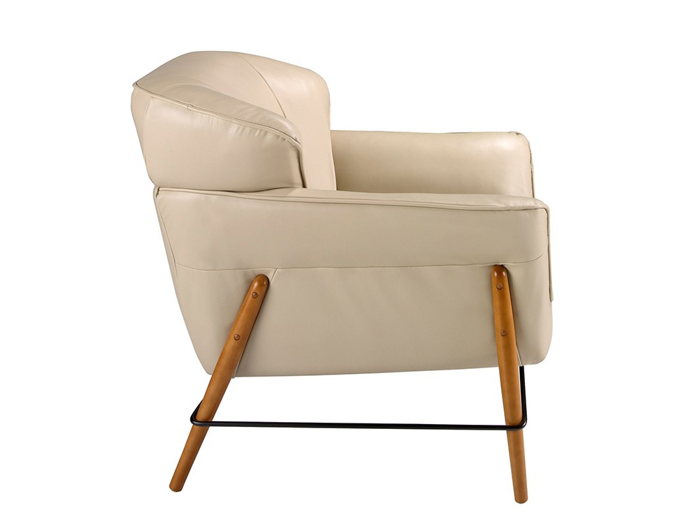 Sillón de diseño con asiento tapizado en piel con patas de madera 5129 de Ángel Cerdá
